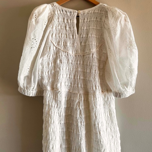 Sea NY Blaine Eyelet Puff Sleeve Smocked Dress | Size Large | Eggshell - Picture 13 of 16